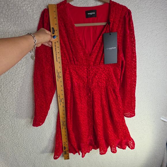KOOPLES SZ2 NWT burnout Velvet texture Red Leopard V neck Buttondown sexy dress - Picture 6 of 16